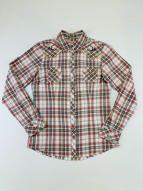 Cowgirl Up Plaid Western Snap Shirt Small Pink Gold Lurex Rodeo Western Country